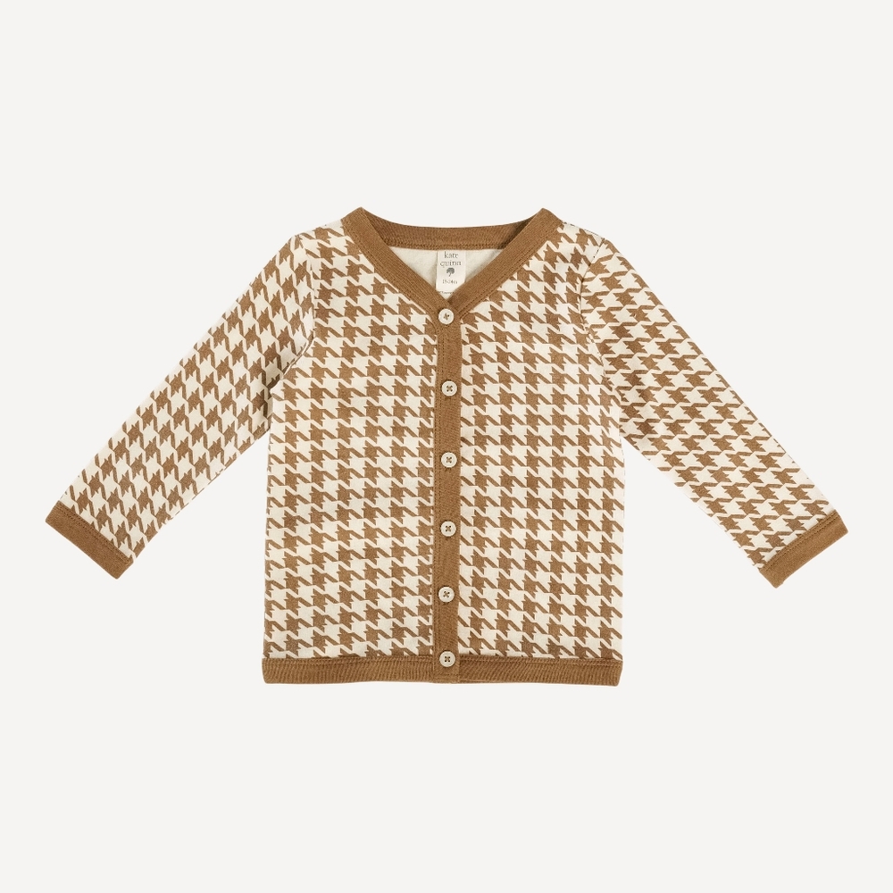 NWT 6Y Kate Quinn Long Sleeve Classic V-neck Cardigan Chocolate Houndstooth